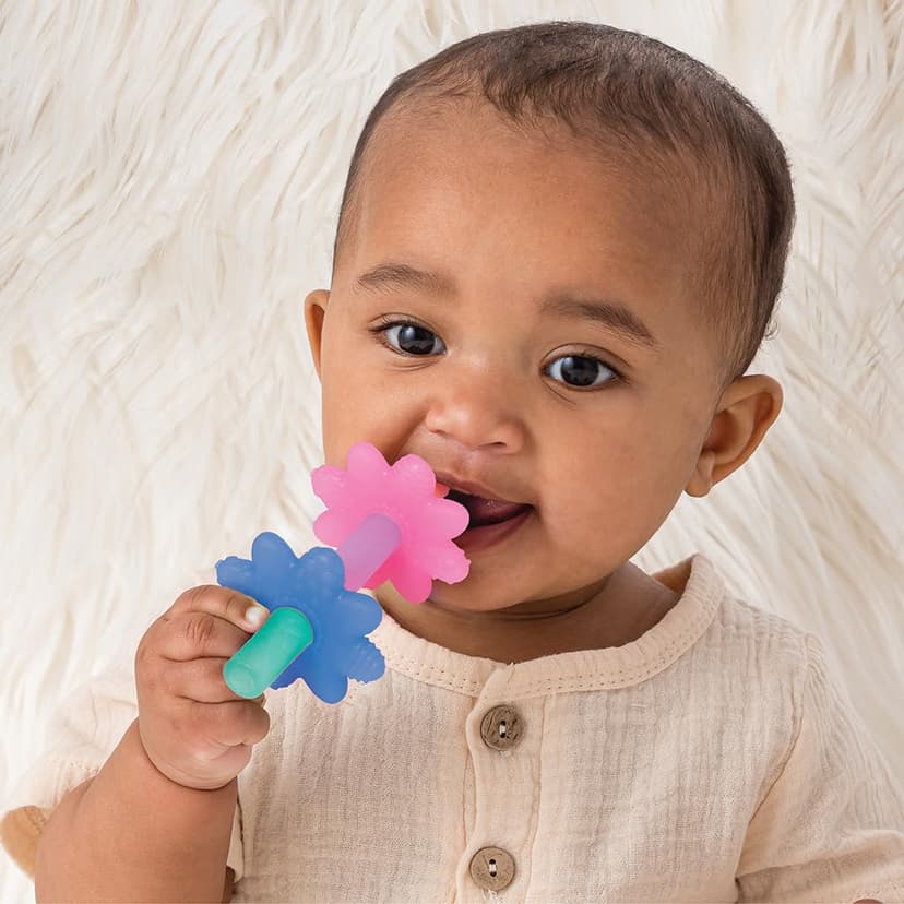 Itzy Ritzy Teensy Tube Teether – Textured Hollow Baby Teething Tube That Reaches Front Teeth & Back Molars, Made of Soft Silicone (Pink Rainbow)
