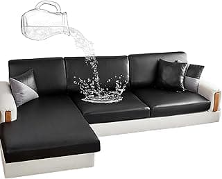 CLGTY Waterproof Couch Cushion Covers for Sofa, PU Leather L-Shaped Seat Cushion Cover Individual Separate Sectional Sofa Slipcovers Form Fitted for Cat Dog-Black-Chaise seat