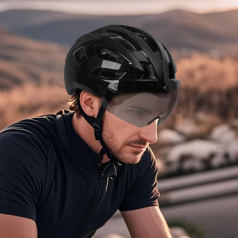 Bike Helmet Adult for Men, Lightweight Ebike Helmet with LED Light & Magnetic Goggles, USB Charging Cable Included, Cycling Helmet for Adult with Adjustable Dial Fit 22.8"- 24.4 "