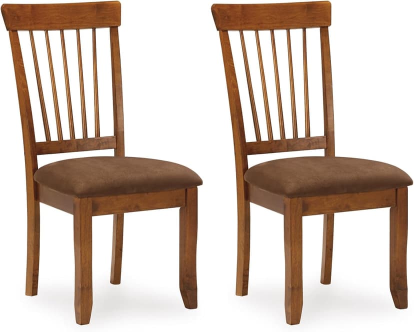 Signature Design by Ashley Berringer Dining Chairs Set of 2, Classic Wood Spindle-Back Design, Cushioned Microfiber Seat, Rustic Finish for Kitchen & Dining Room Chair, Walnut