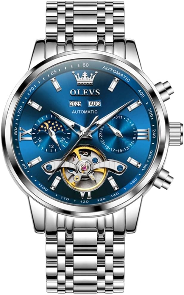 OLEVS Automatic Watches for Men Luxury Skeleton Multi-Function Mechanical Watch Self Winding Date Waterproof Luminous Mens Watch