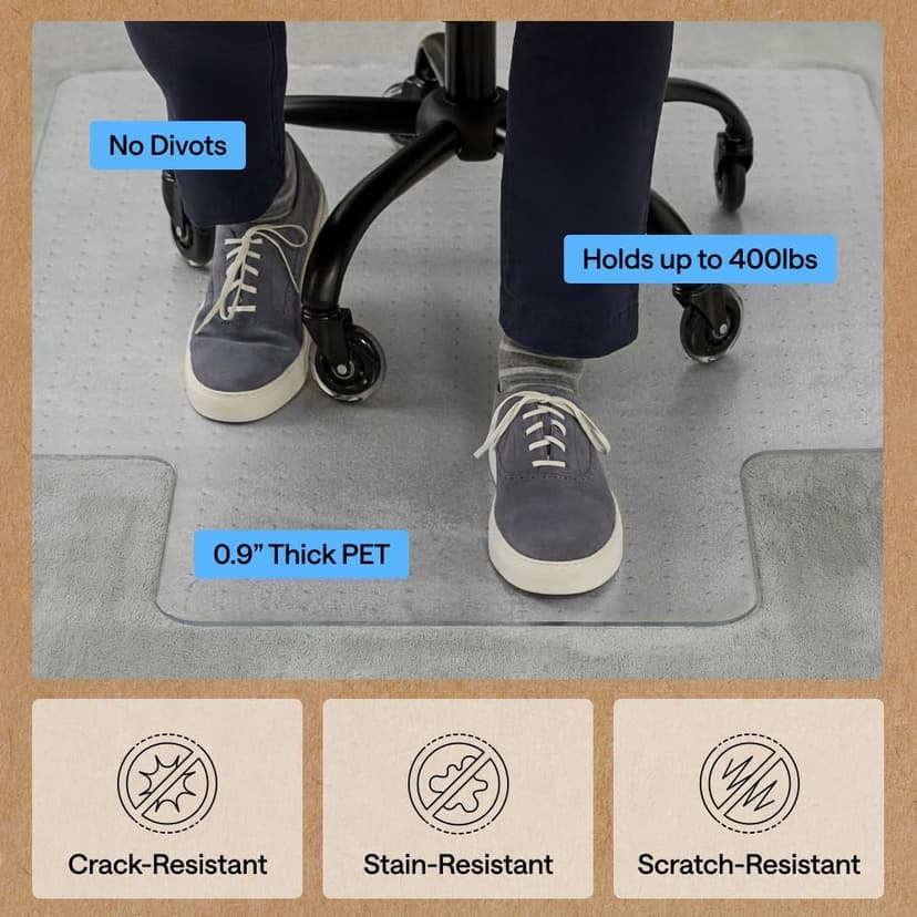 GORILLA GRIP Slip Resistant Clear Office Chair Mat for Carpet Floors, 36x48 Smooth Rolling Glide Under Desk, Heavy Duty Plastic Computer Mats and Carpeted Floor Protector, Work and Gaming Chairs