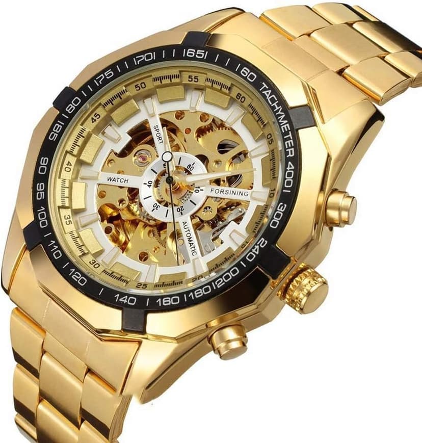 FANMIS Classic Mens Skeleton Automatic Mechanical Watches Luxury Carving Flower Craft Watch with Stainless Steel Waterproof Bracelet Wrist Watch