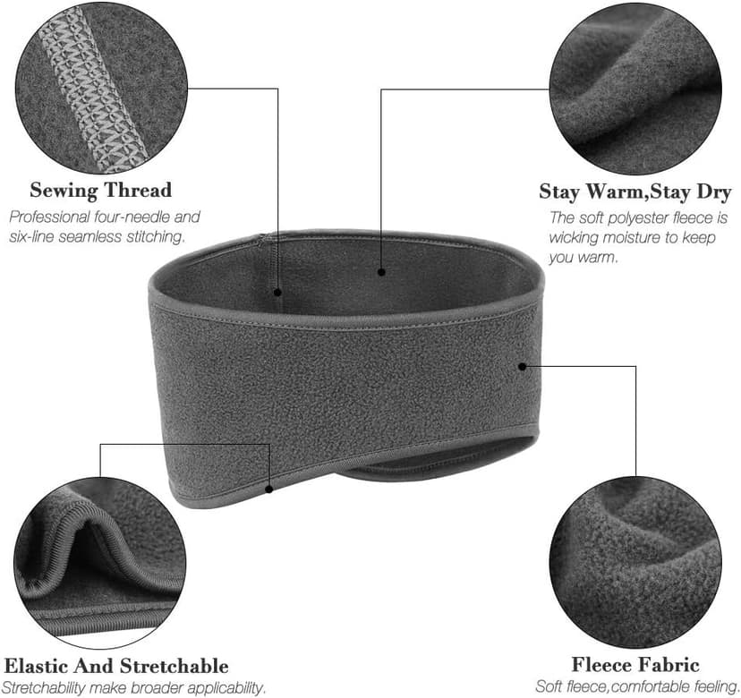 Komake Ear Warmers Headband, Fleece Earmuffs Running Headband Winter Ear Covers Moisture Wicking Ski Sport Headband for Men & Women (19.2 inches, One Size, Cycling)