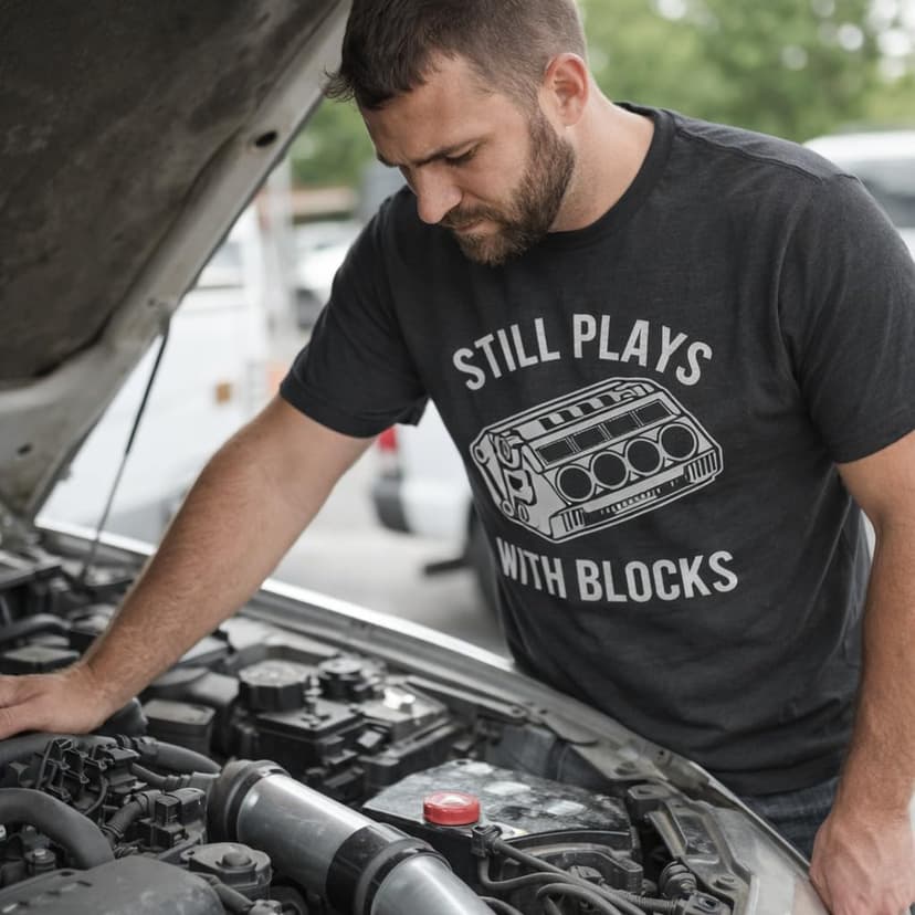 Funny T Shirts, Graphic Shirts for Men, Cool Mechanic Short Sleeve, Sarcastic, Soft Cotton Blend, Novelty Tees for Guys Still Plays with Blocks Car Mechanic Racing Garage Mens T Shirts B08TCHQQLM