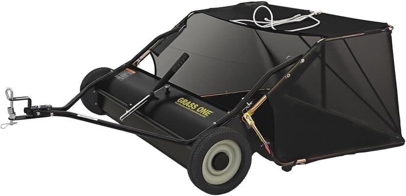 Grass One 44 Inch Tow-Behind Lawn Sweeper with 25 Cu.Ft Hopper Bag, Adjustable Brush Height & Easy Dump-from-Seat – Picks Up Leaves, Grass & Yard Debris, Garden Gift