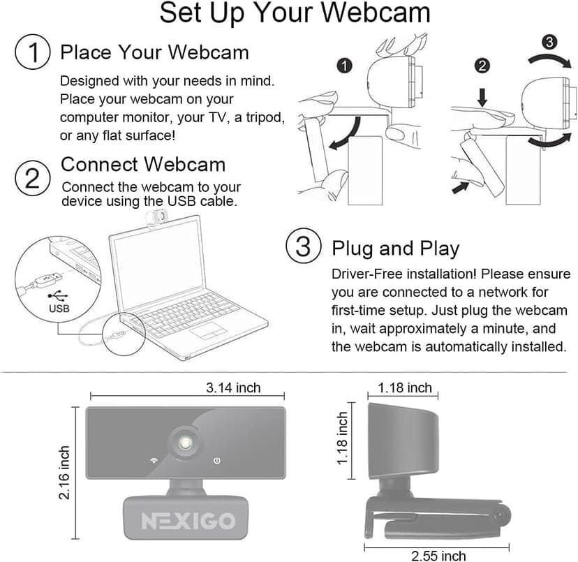 NexiGo N660 1080P Business Webcam, Dual Microphone & Privacy Cover, USB FHD Web Computer Camera, Plug and Play, for Zoom/Skype/Teams/Webex, Laptop MAC PC Desktop