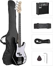GLARRY Full Size Electric Bass Guitar Beginner Kit 4 String Exquisite Basswood Bass with 20W AMP, Cable, Strap, Bag and Accessories (Black, 39"Right Handed)