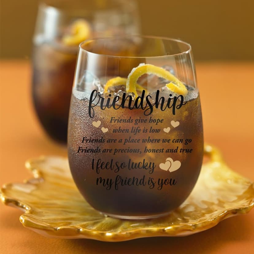 DYJYBMY Friends Give Hope When Life Is Low Friendship Stemless Wine Glass With Gifts Box, Stemless Wine Tumbler, Housewarming Parting Thank You Gifts For Friends Soul Bestie Confidante BBF