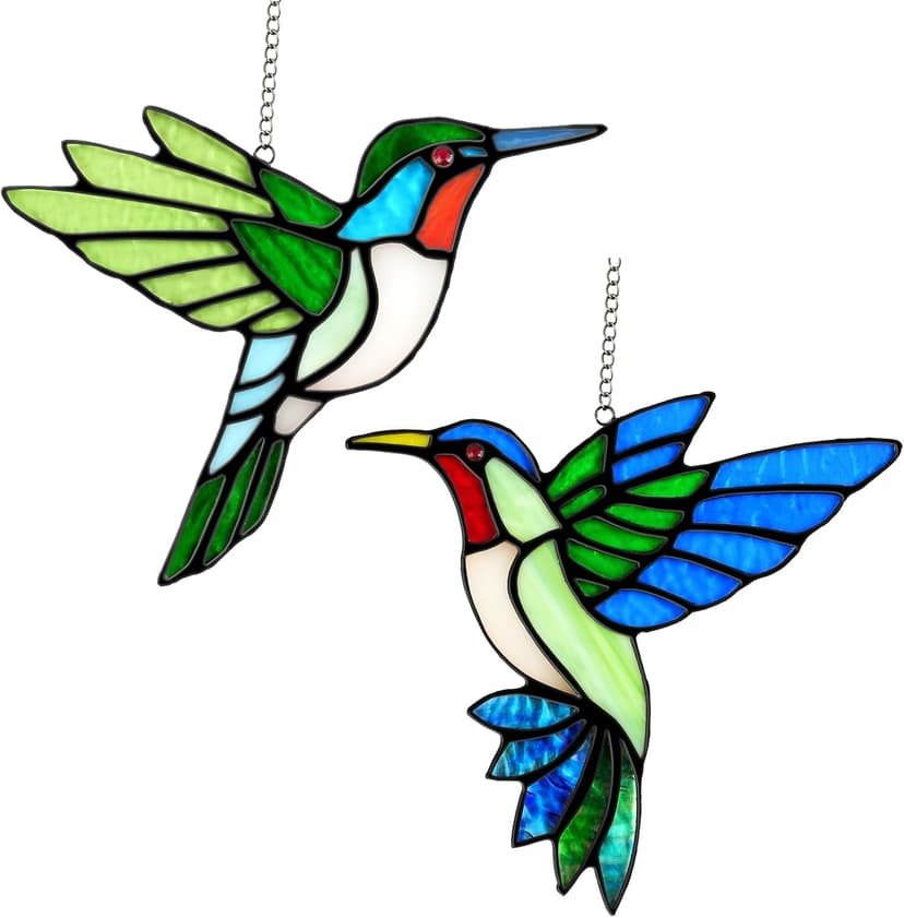 Handmade Copper Foil Art,Birthday Anniversary Gift For Mom Grandma Wife Mother In Law,Bird Lovers Sun Catcher Decor,6 Inch 2 Pcs Hummingbird Stained Glass Window Hanging Suncatchers,Gifts for Women B0FBM1D77B