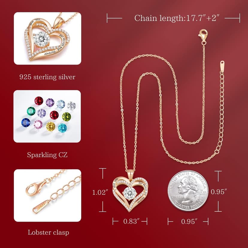 CDE Forever Love Heart Necklaces for Women, Wedding Anniversary, Birthday Mothers Day Gifts for Mom, Mother, Wife, Girlfriend, S925 Silver Jewelry with Birthstone Pendant