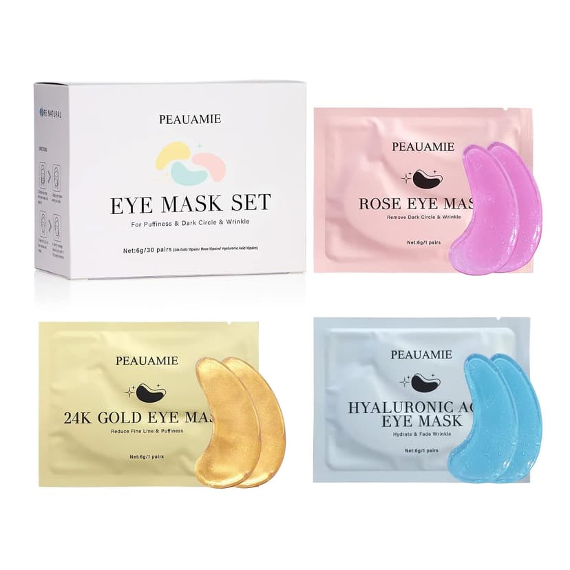 PEAUAMIE Under Eye Patches Gold and Hyaluronic Acid for puffy eyes,Rose Eye Masks for Dark Circles and Puffiness skin care Smooth Wrinkles products 30 Pairs B0BS8Y2FLK