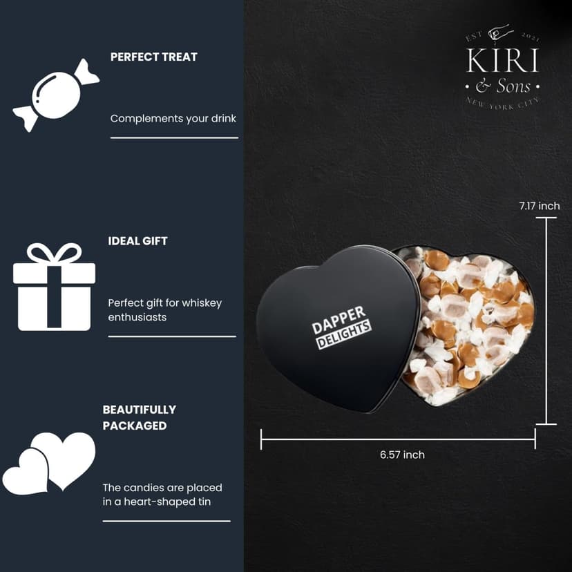 Kiri & Sons Soft Chewy Caramel Whiskey Candy, Premium Gourmet Tin Gift for Father's Day, Black Tin – Salted Caramel
