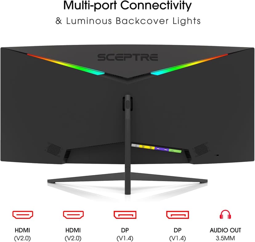 Sceptre 34-Inch Curved Ultrawide WQHD Monitor (3440 × 1440), R1500, up to 180Hz/165Hz, DisplayPort x2, 99% sRGB, 1ms, Built-in Speakers, Machine Black, 2025 (C345B-QUT168)