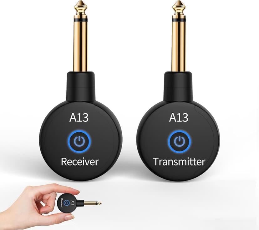 A13 Wireless Guitar Transmitters Receivers, Wireless Guitar/Bass/Keyboard System, 2.4GHz Guitar Accessories, No Latency, 100ft Range, Rechargeable 5-Hour Battery, Plug & Play (1TX+1RX)