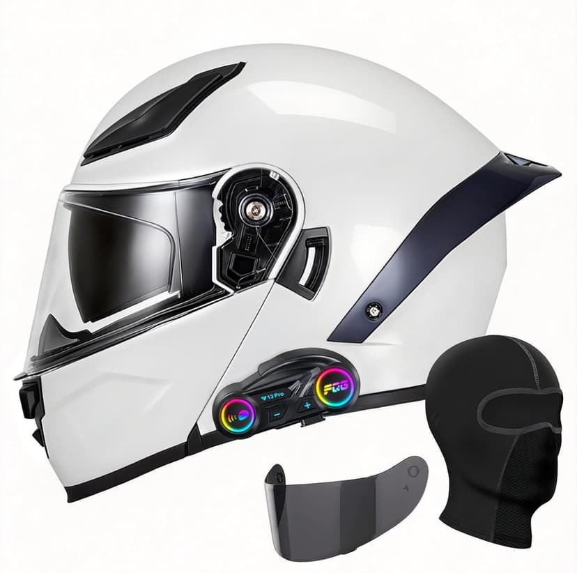 Bluetooth Motorcycle Helmet, Full Face Flip Up Modular Motorcycle Helmet with Bluetooth intercom headsets, DOT Approved Dual Visor Helmets
