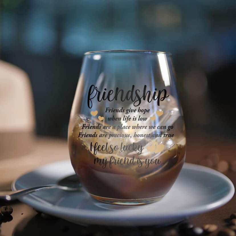 DYJYBMY Friends Give Hope When Life Is Low Friendship Stemless Wine Glass With Gifts Box, Stemless Wine Tumbler, Housewarming Parting Thank You Gifts For Friends Soul Bestie Confidante BBF