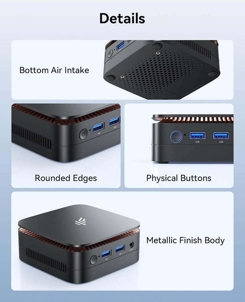 KAMRUI Essenx E1 Mini PC, N95 Processor (up to 3.4GHz), 12GB LPDDR5 RAM 256GB M.2 SSD, Mini Desktop Computer Support Dual 4K, WiFi, Ethernet for Business, Office, Home