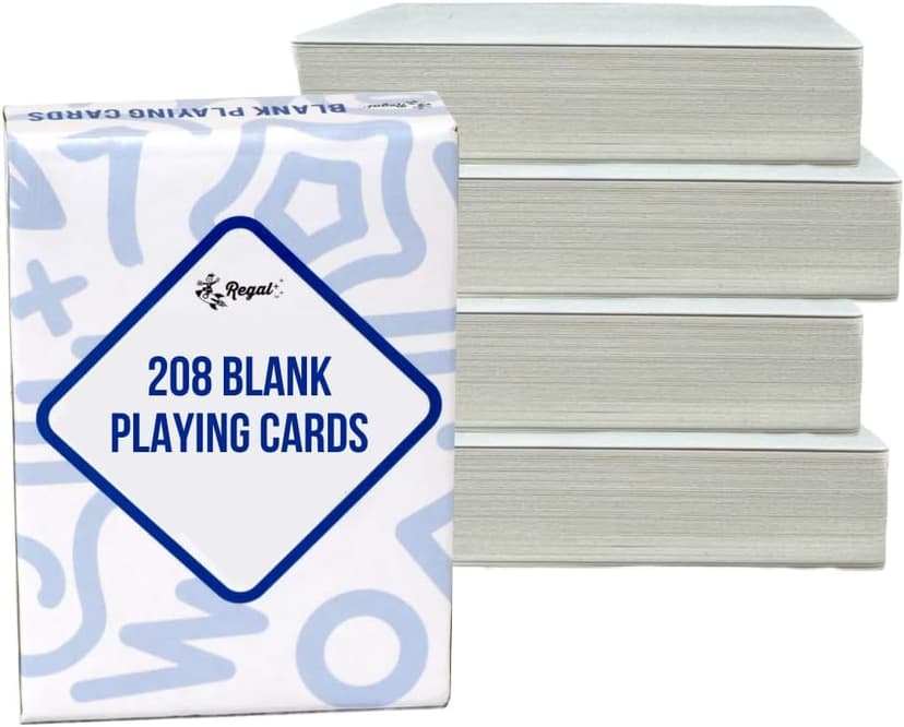 Regal Games 208 Blank Playing Cards to Write On - Custom Blank Deck of Cards - (2.5" x 3.5") Cardstock White Poker Size - 4 Packs x 52 Cards