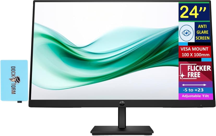 HP V24v G5 24" FHD Computer Monitor (1920x1080), 75Hz Anti-Glare Display, AMD FreeSync, HDMI, VESA Mount, Black, with Dockztorm Dock