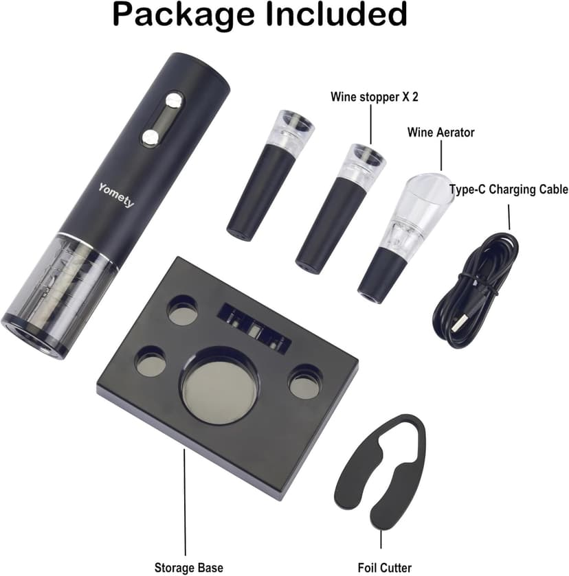Electric Opener Set With Base, Accessories Including Rechargeable Corkscrew, Aerator, Stoppers and Foil Cutter - Perfect Gifts for Wine Lovers