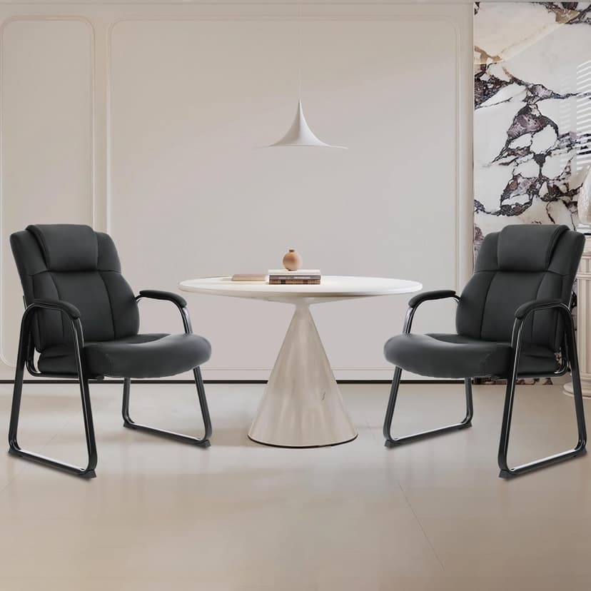 CLATINA Big and Tall Office Chair 500lbs Leather Reception Chair with Bonded Padded Armrest Wide Seat Sled Base Desk Chair No Wheels for Reception Conference Waiting Room Side Office Home, Black