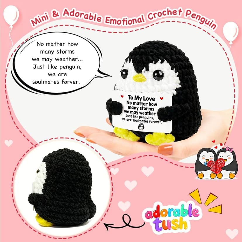 Positive Penguin Gifts for Him Her Anniversary Valentine‘s Day Birthday Gift for Boyfriend Husband Wife Handmade Crochet Animals Romantic Couples Christmas Wedding Year for Men Women