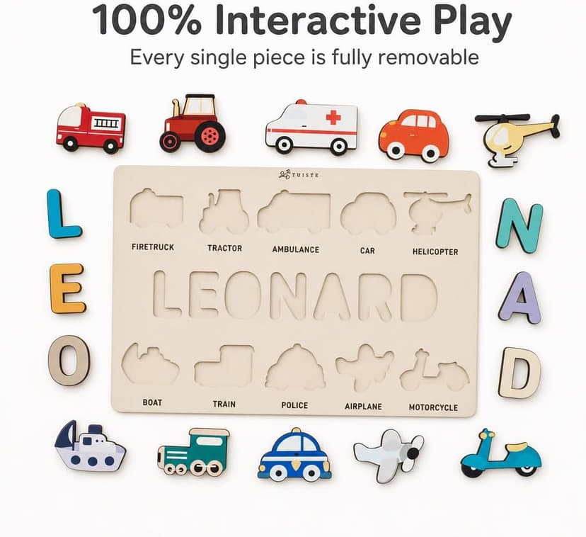 Personalized Name Puzzle for Toddlers 1-3 | Custom Wooden Baby Gift | 1st Birthday, Baby Shower & Easter | Montessori Learning Toy | Nursery Decor for Boys & Girls - Set 5 B0D4KLXXHC