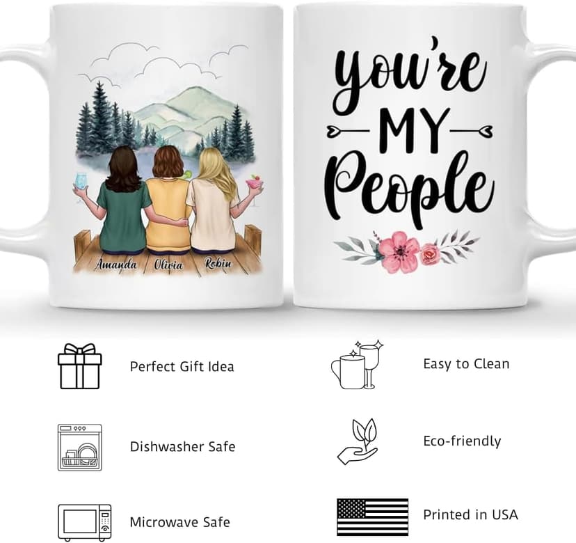 Gossby Gossby Personalized Best Friend Coffee Mug - Custom Gift for Female Best Friend with Design, Name - Christmas, Birthday, Friendship Besties Gift for Women - You're My People - 3 BFFs