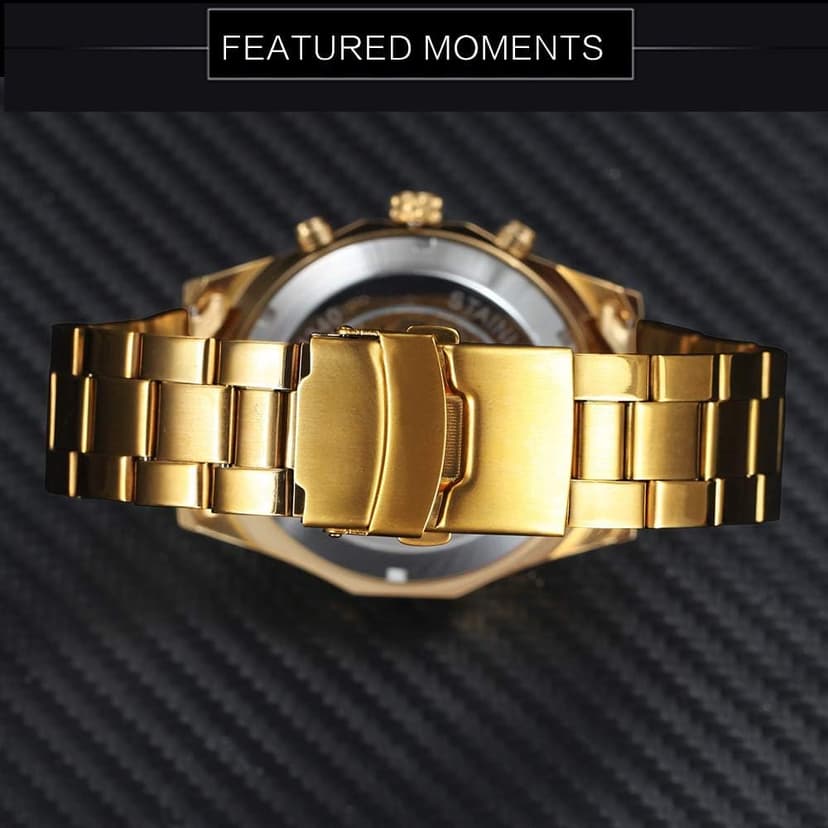 FANMIS Classic Mens Skeleton Automatic Mechanical Watches Luxury Carving Flower Craft Watch with Stainless Steel Waterproof Bracelet Wrist Watch