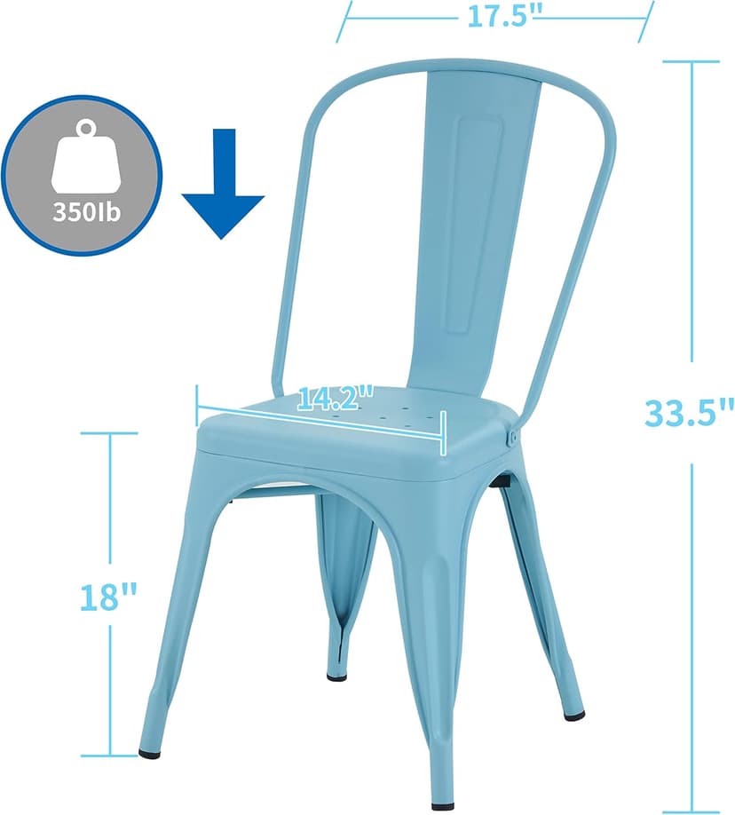 Nazhura Metal Dining Chair Farmhouse Tolix Style for Kitchen Dining Room Café Restaurant Bistro Patio, 18 Inch, Stackable, Waterproof Indoor/Outdoor (Sets of 4) (Blue)