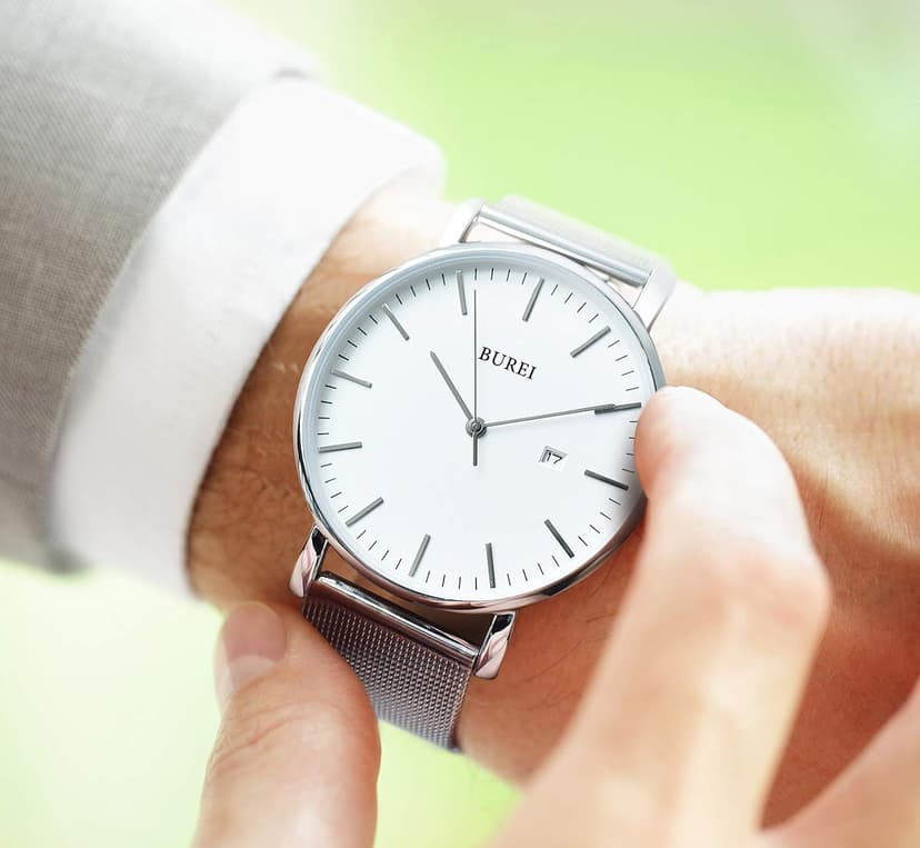 BUREI Men Wrist Watches Fashion Minimalist Analog Quartz Waterproof Watches for Men