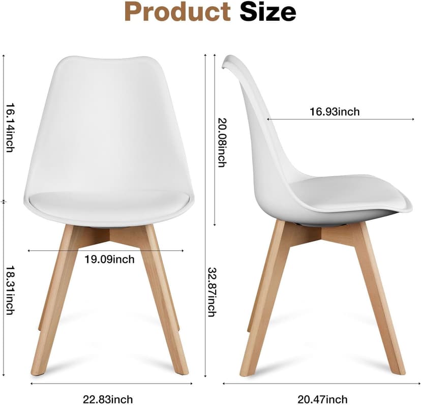 OLIXIS Dining Chairs Set of 4, PU Leather Upholstered Kitchen Chairs with Solid Wood Legs, Mid Century Modern Accent Chairs for Living Room, Bedroom, Patio, White