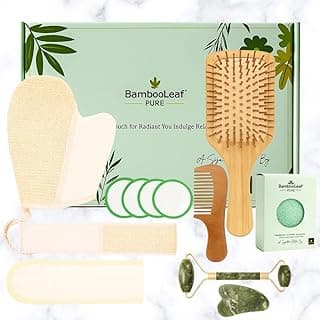 Self Care Natural Unique Organic Spa Set for Women – Eco Friendly Gift Box with Bamboo Comb, Jade Roller, Facial Sponge, Makeup Remover Pads, Headband & Bath Glove – Birthday, Relaxation Kit