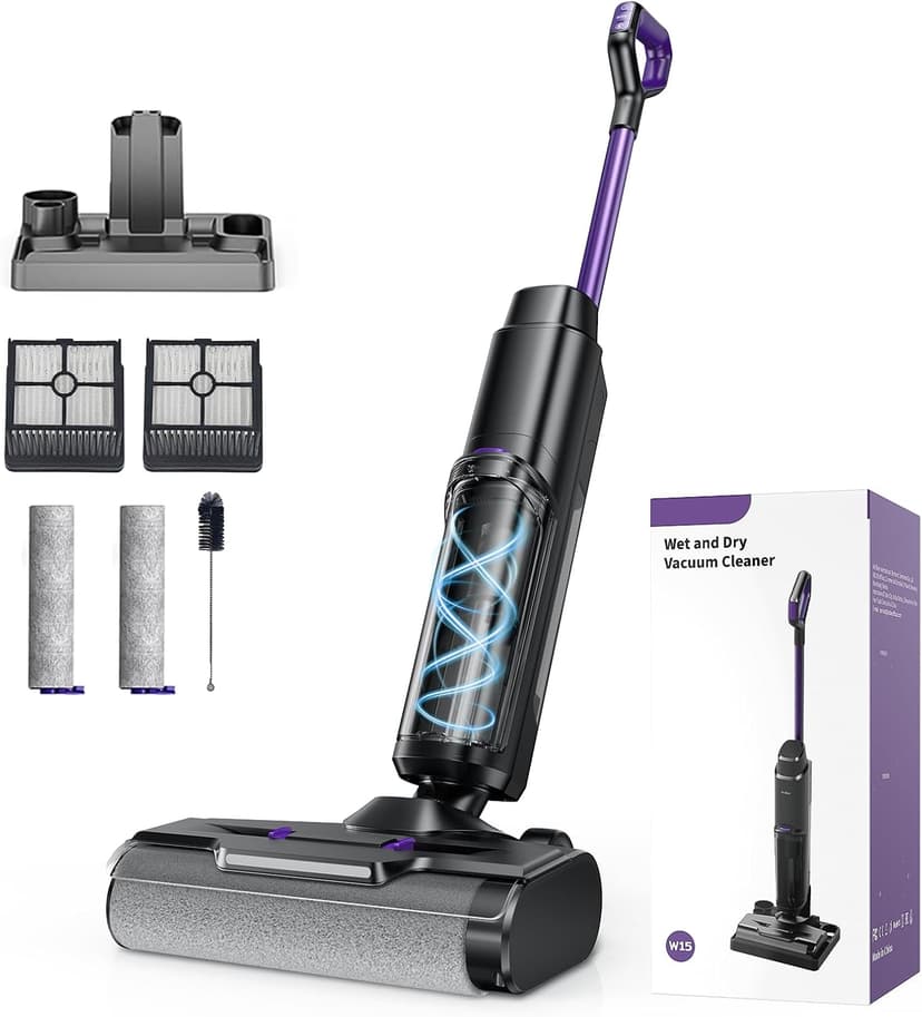 Twotoo Wet Dry Vacuum Cleaner 16,000Pa,45Mins Runtime Cleaning Area 2,600 ft²,Cordless Vacuum Cleaner, Cordless Vacuum and Mop All in One,for Hard Floors Sticky Messes and Pet Hair,W15 Set
