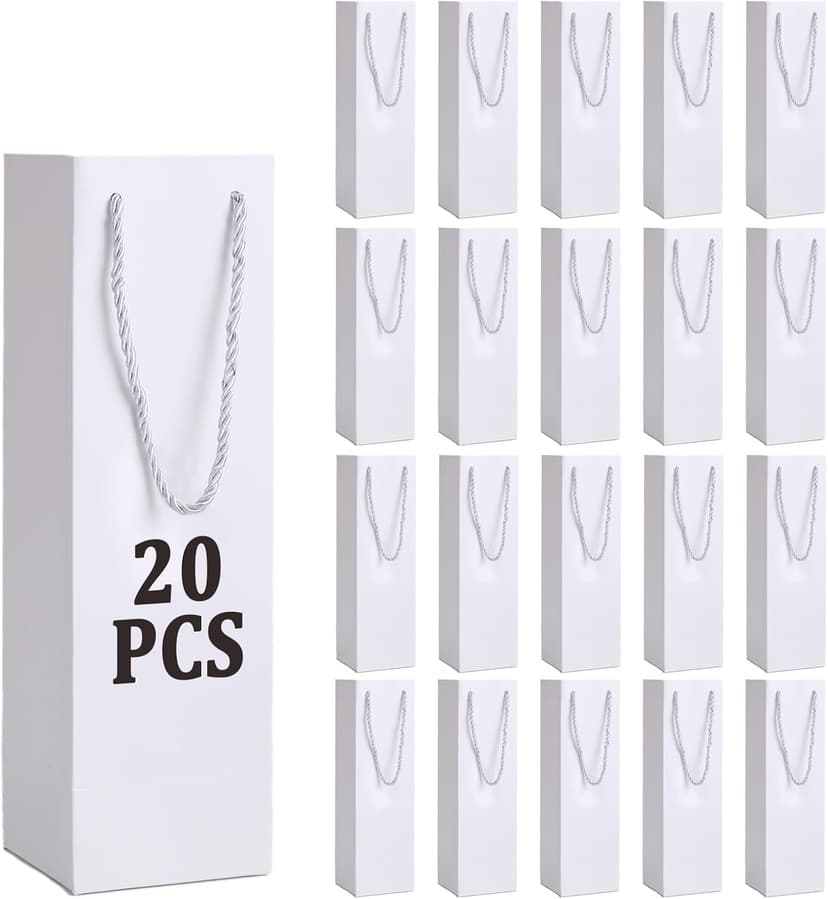 Tlenpo 20 Pack White Wine Gift Bag Set with Handles, 13.7x3.8x3.8 Inch, Kraft Whiskey Wine Bag for Valentines, Wedding, Easter, Christmas, Baby Shower, Birthday Party