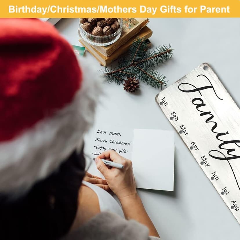 Birthday Gifts for Mom Grandma, Wooden Family Birthday Plaque Reminder Calendar Board Wall Hanging, Grandmother in Law Granny Present for Mothers Day Birthday Christmas Gift, FAMILY Sayings Pattern