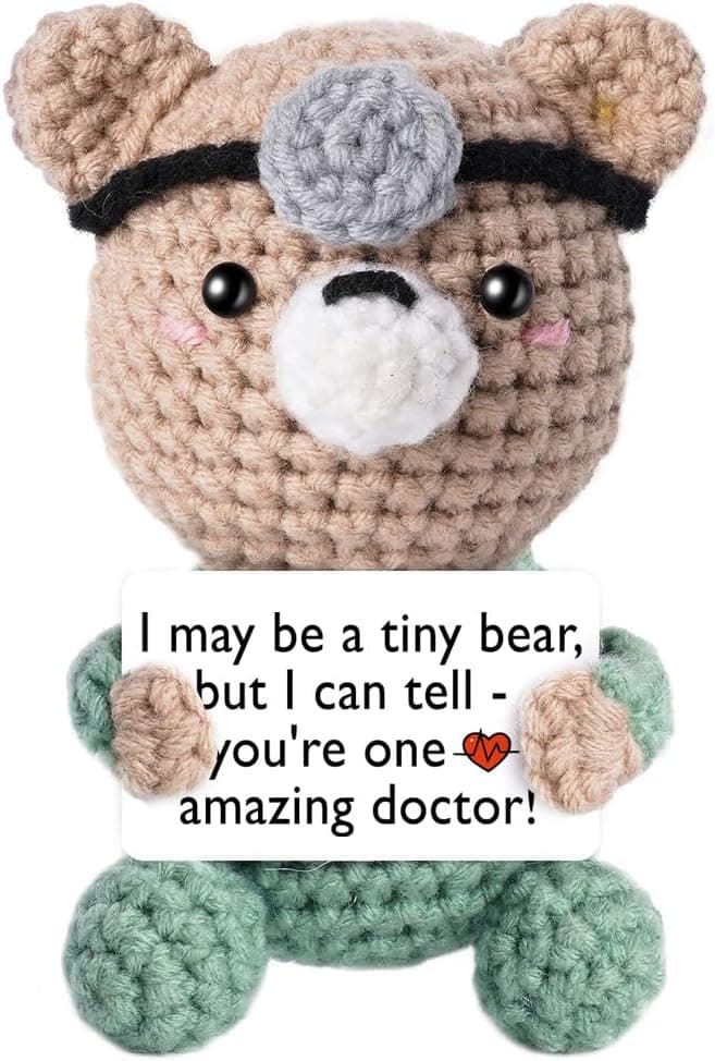 Phd Gifts for Female Male Staff, Doctor Nurse Week Appreciation, Retirement & Birthday Gift Funny Doctor Gifts Women Men, Handmade Crochet Bear for Doctors Students B0GGZDFFD6