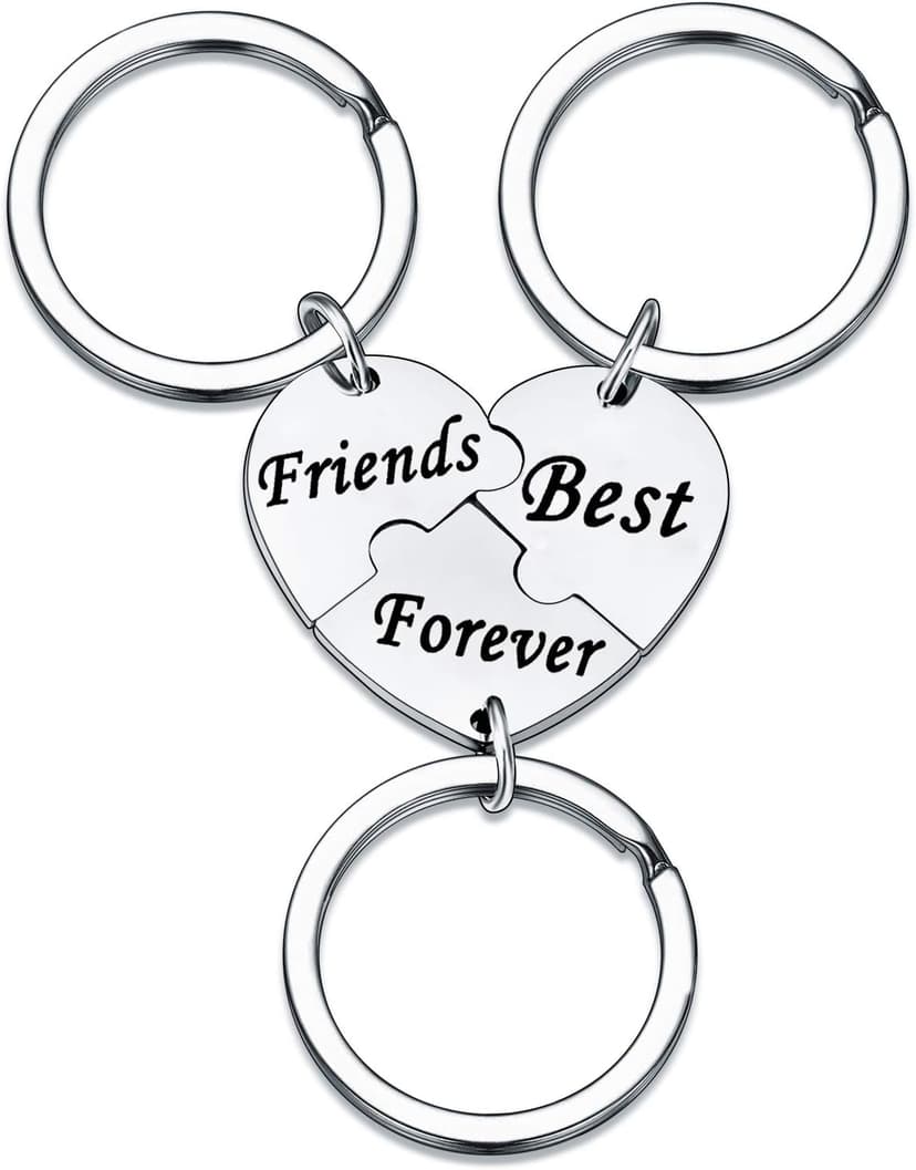 YEEQIN 3PCS Best Friends Forever Keychain Set, Best Friends Gifts For 3, Matching Heart Keychains Gift for Sisters
