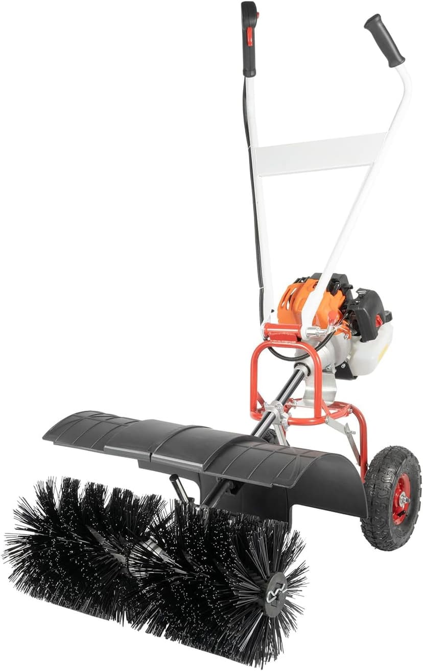 52CC Gas Handheld Sweeper,2-Stroke Gas Power Sweeping Broom Single Cylinder Driveway Turf Artificial Grass Snow Clean Sweeper Cleaner Tools Suitable for Walkway Cleaning Boulevards and Driveway