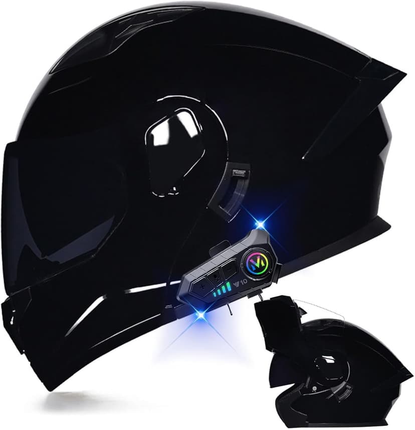 Motorcycle Bluetooth Modular Helmet DOT Approved Dual Visor Full Face Flip up Integrated Motorcycle Helmets Double Visor Helmet Built-in Dual Speaker Microphone Waterproof Adults Men Women M-XXL