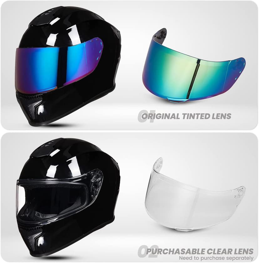 Full Face Motorcycle Helmets for Adults Men and Women DOT Street Bike Racing Helmet with Tinted Visor Model MD-813