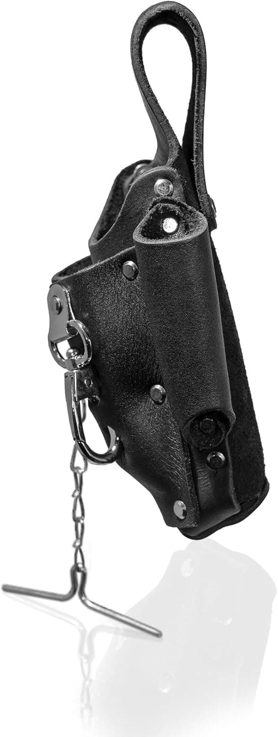LAUTUS Electrician Full Top Grain Leather Tool Pouch; 5 Pocket Pouch with Electrical Tape Chain; Durable Compartments; Washer Rivets; Includes Metal Tool Clip; Black