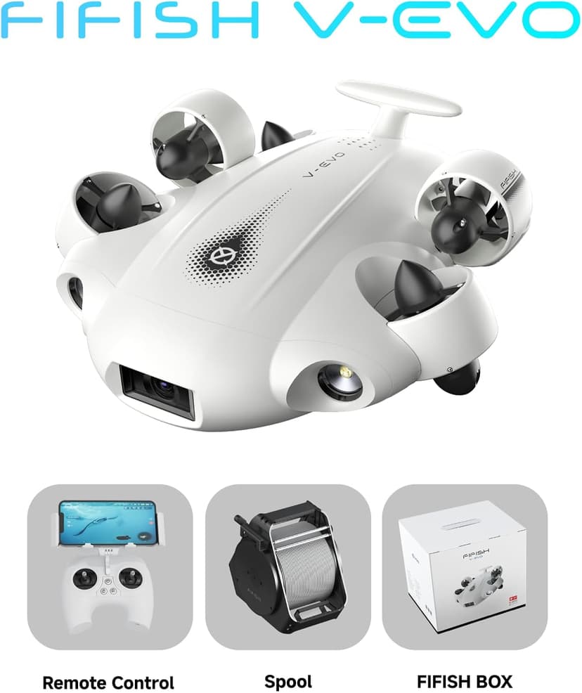 【2025 New】V-EVO 4K60FPS Underwater Drone Kit with Removal SD Card, QYSEA AI Vision Lock 360° Omnidirectional Movement Underwater ROV with Depth Hold, Portable Robot with VR Control, Posture Lock