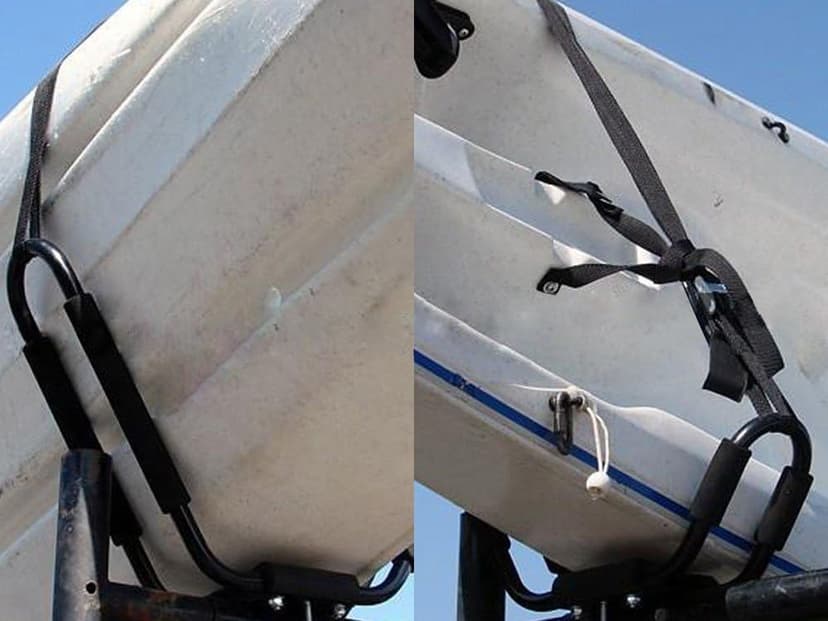 TMS Kayak Roof Racks for 2 Kayaks - Dual Universal Fit Carriers Include Two Sets of Straps for Cars, Trucks and SUVs - Easy to Mount J-Bar Style Carriers for Kayaks Canoes Paddleboards and Surfboards