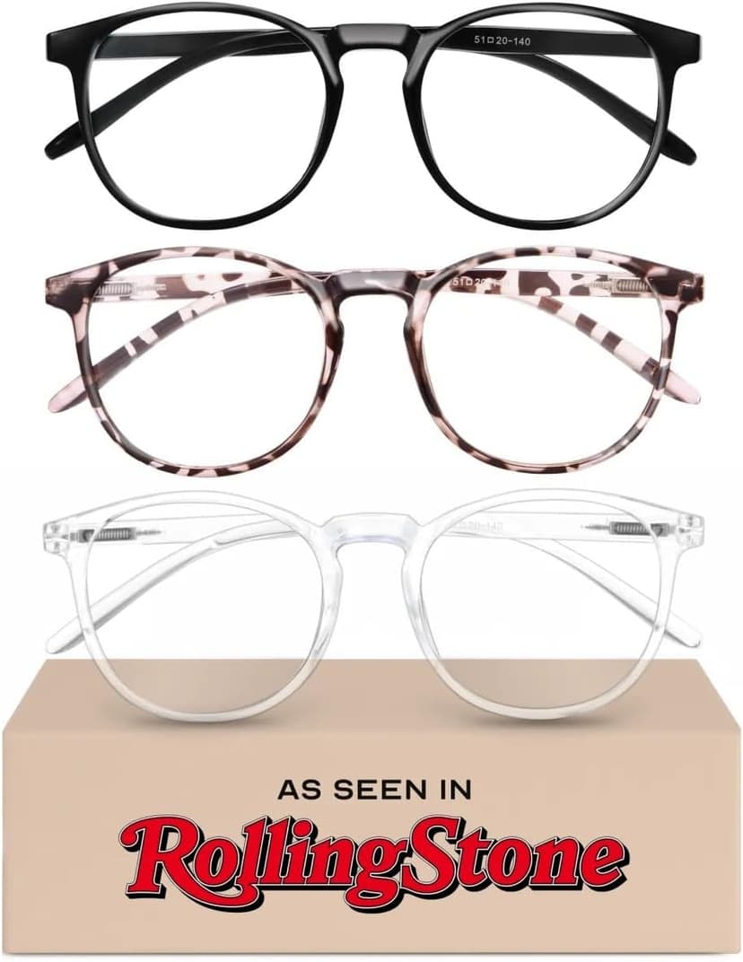 IBOANN Chic & Comfy Blue Light Glasses for Women - 3-Pack Round Frames, Screen-Ready Style with UV Protection Coating