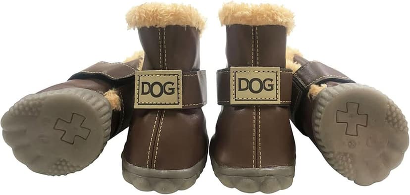 Winter Dog Boots & Paw Protectors: Outdoor Anti-Slip Dog Snow Shoes, Dog Booties Provide Warmth to Dogs Paws from Ice and Snow, Rubber Sole PU Leather Faux Fleece-Lined, Dark Brown Dog Shoes Size 7