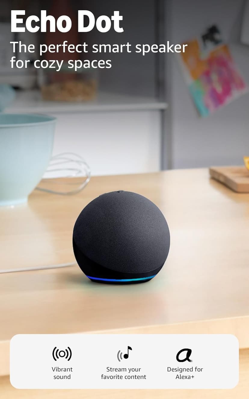 Amazon Echo Dot (newest model) - Vibrant sounding speaker, Designed for Alexa+, Great for bedrooms, dining rooms and offices, Charcoal B09B8V1LZ3