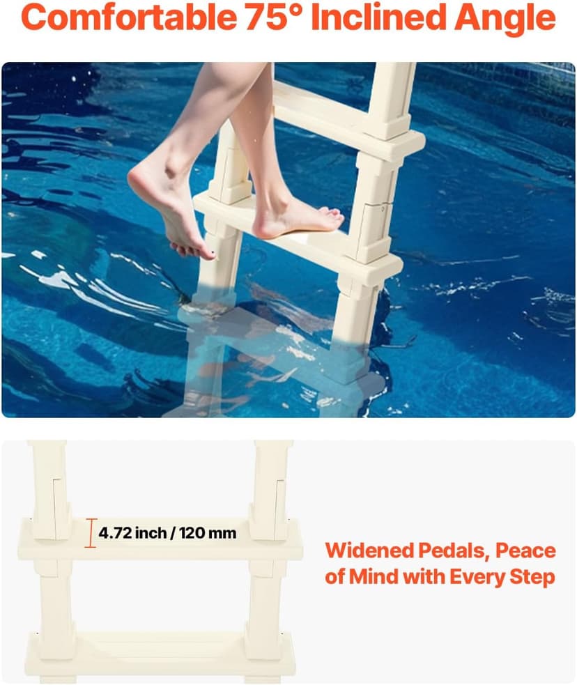 VEVOR Swimming Pool Ladder, 75°Inclined 5-Step Double Handrails Stair, Non-Slip Heavy Duty Steps, Load Capacity 300 lb, for 48-54 in Inground & Above-Ground Pools of Any Deck Surface Indoor & Outdoor