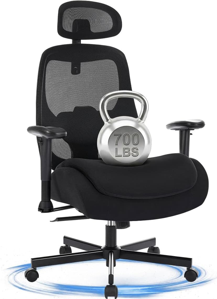 BOSMILLER Big and Tall Office Chair with Wide Thick Seat Cushion for Heavy People,700lbs Ergonomic Mesh Desk Chair with Adjustable Lumbar Support and Headrest, Armrests for Adults Sitting All Day